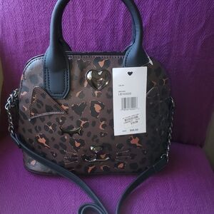Betsey Johnson Leopard Print Crossbody Bag with Black Accents